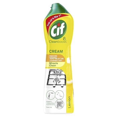 Cif Lemon Cream Cleaner multipurpose surface cleaner with 100% natural cleaning particles removes 100% of the toughest dirt 500 ml