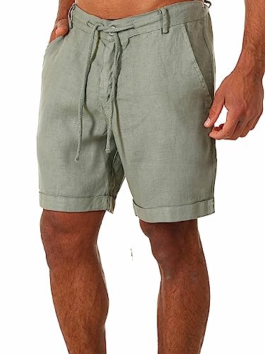 Mens Shorts Linen Material Lightweight Thin Cut Summer Shorts Loose Men Casual Short Wicking Breathable Solid Color Short Lace Up Men Beach Shorts B-Green L