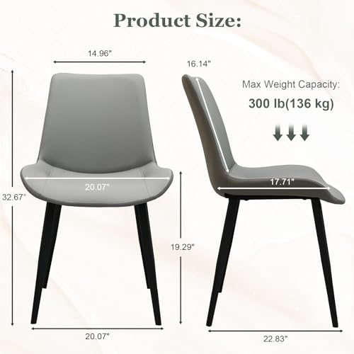 Image of Modern Dining Chairs Set of 4, PU Leather Dining Room Chairs, Upholstered Kitchen Chairs with Ergonomic Backrest & Sturdy Metal Legs, Two-Tone Design in Light Grey & Dark Grey