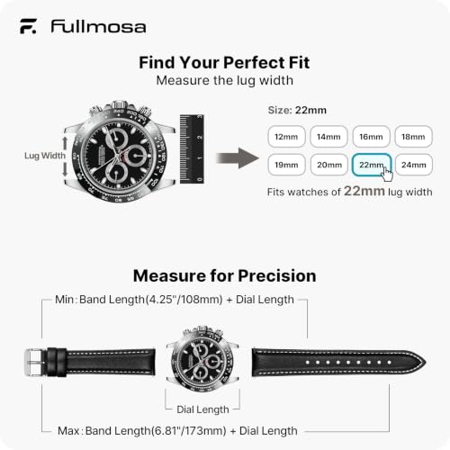 Image of Fullmosa 12 /14 /16 /18 /19 /20 /21 /22 /24mm Quick Release Leather Watch Band | Strap for Garmin Vivoactive 4 45mm,Garmin Venu 4(45mm) /Venu 3 /Venu 2,Samsung Galaxy Women Men, Black&Silver Buckle