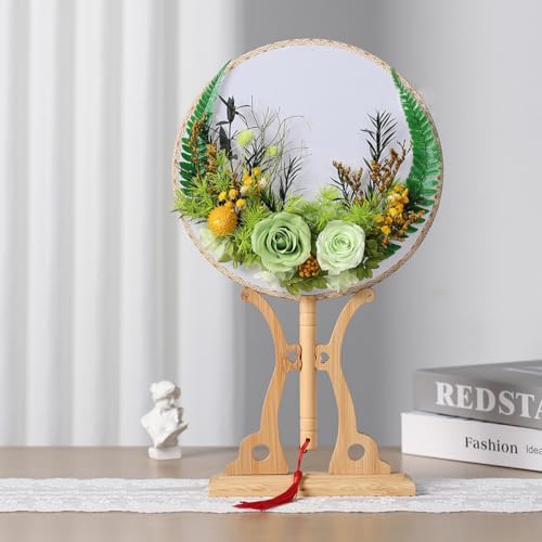 Kit Abanico Redondo Chino con Flores Secas DIY miniatura 3