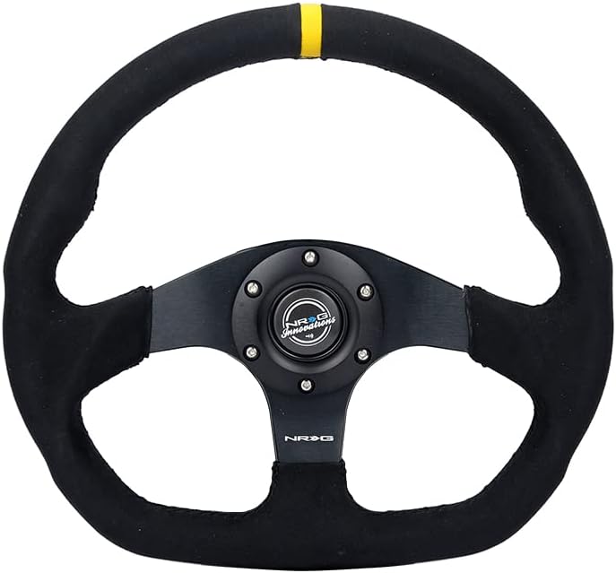 NRG Innovations NRG-RST-024MB-SA-Y Reinforced Steering Wheel - 320mm Sport Alcantara Flat Bottom with Yellow Center Mark