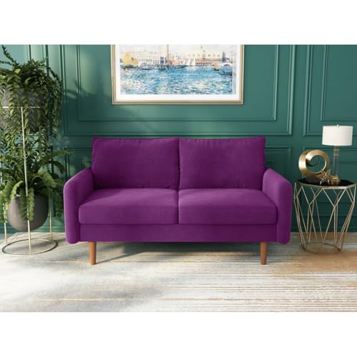 Image of Morrone Velvet Loveseat 2-Seater Sofa, Modern Upholstered Couch for Living Room, Bedroom and Office, Plush Cushion Accent Seating Furniture (Purple, 2 Seater)