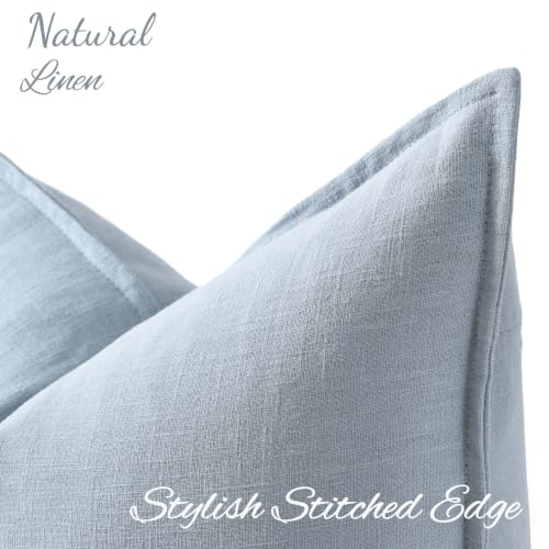 Image of decorUhome Decorative Linen Throw Pillow Covers 20x20 Inch Set of 2 Sky Blue Neutral Pillow Covers with Flange Edges Soft Farmhouse Boho Accent Pillow Cases for Couch Bed Living Room