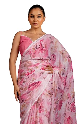 Image of MIRCHI FASHION Saree for Woman Georgette Floral and Leaf Printed | Elegant Farewell and Ceremonial Women's Sari with Blouse Piece