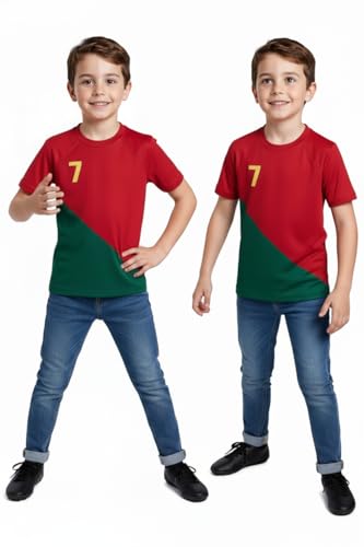 Image of Sports Soccer Football Portugal Jersey Ronaldo 7 Home Away Kit Jersey T-Shirt with Black Shorts(Kid's,Boy's & Men) M2