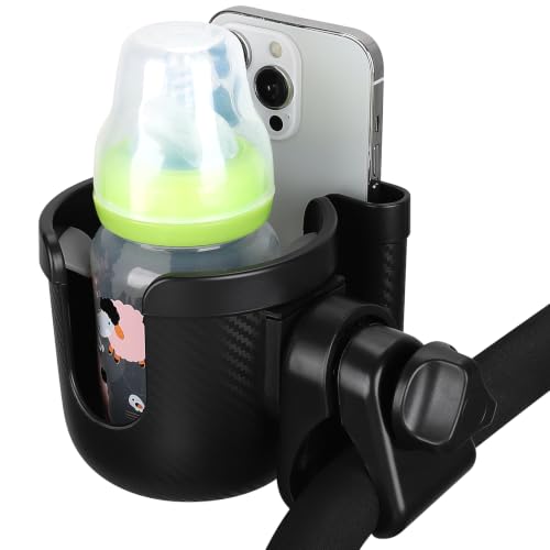 Image of Accmor Stroller Cup Holder with Phone Holder, Bike Cup Holder, Universal Cup Holder for Uppababy Nuna Strollers, 2-in-1 Drinks Holder for Walker, Wheelchair, Scooter
