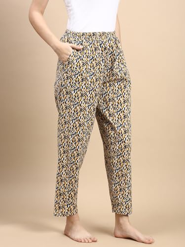 Image of KRYPTIC Women's 100% Pure Cotton Woven Pyjama | Mid Rise Relaxed Fit Full Length Nightwear Pant with Elasticated Drawstring Waistband & Side Pocket | Comfortable Lounge, Sleepwear & Casual Bottom Wear