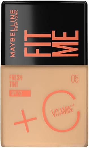 Maybelline New York Liquid Foundation, Lightweight Skin Tint With Spf 50 & Vitamin C, Natural Coverage, For Daily Use, Fit Me Fresh Tint, Shade 05, 30Ml