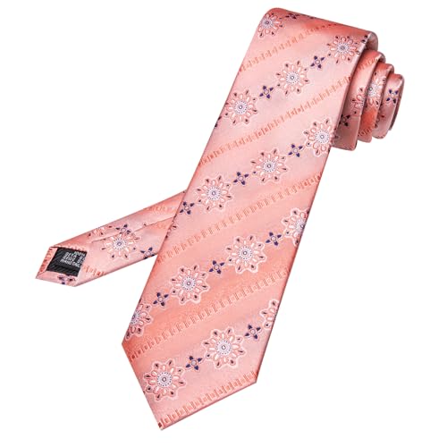 Image of Barry.Wang Coral Pink Ties for Men Floral Tie Necktie and Tie Clip Wedding Business Flower Formal