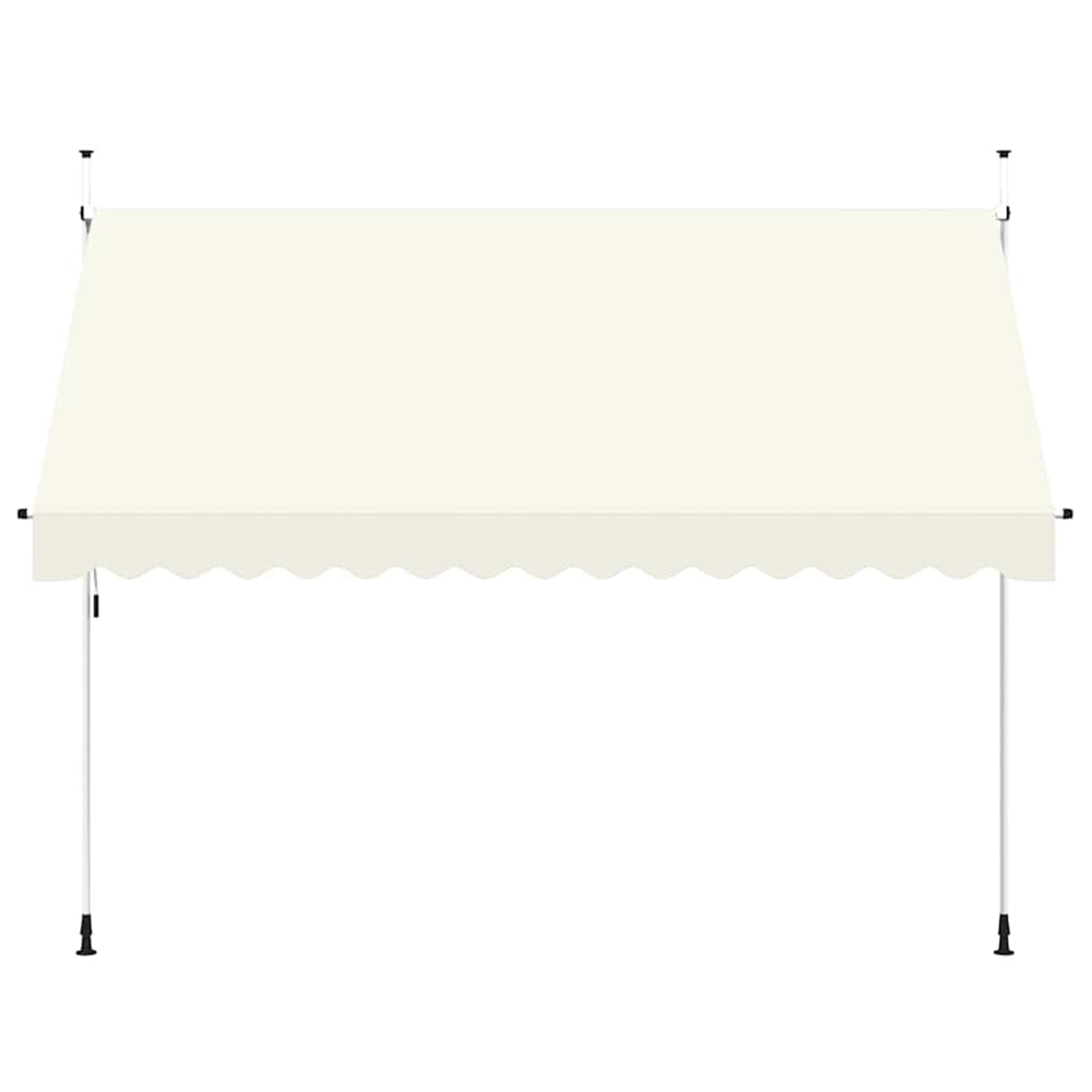 Wysuwana markiza balkonowa, obsługiwana ręcznie, 350 cm, kremowo-biała, balkonowa, bez wiercenia, z korbą ręczną, aluminiowa markiza odporna na promieniowanie UV, regulacja wysokości i