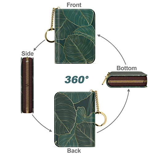 Image of Nipichsha Credit Card Holder, Small RFID Card Wallet for Women, Slim Leather Card Holder Wallet, Tropical Leaf, Fashions