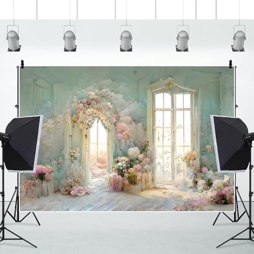 Leowefowa European Style Oil Painting Backdrop for Photography Vinyl 20x10ft Flowers Arched Door French Window Photo Background Birthday Wedding Party Banner Home Decorations Photo Studio Props