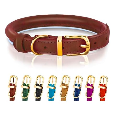 OOPSDOGGY Reflective Rolled Leather Dog Collar for Large Dogs, Adjustable Soft Padded Pet Collar for Large Breed Dogs (L, 14"-18", Brown) Cover