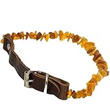 Naturbelassene Naturbernstein Hundehalsband aus Leder Anti-Zecken-Mittel Bernsteinkette Floh- und Zeckenschutz Halsband für Hunde und Katzen #1754 (30-35cm)
