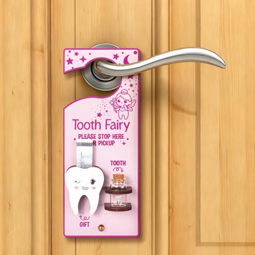 Image of DoubleFill Fairy Tooth Gift Holder Bag Door Hanger Lost Teeth Keepsake Box Tooth Fairy Kit Stores Back to School Gift for Lost Teeth Boy Girl Primary School Classroom Gifts(Fresh,Pink Purple)