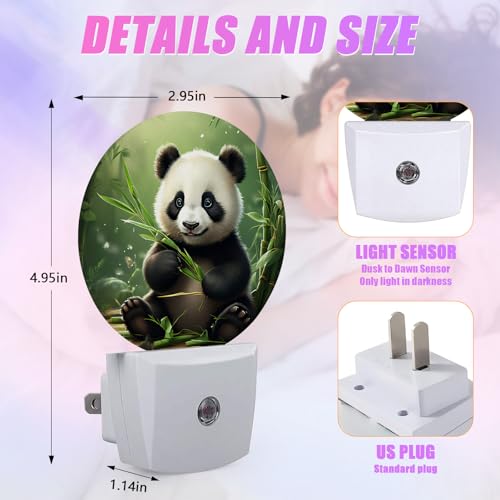Image of Cute Panda Night Light Animals Night Lights LED Lamp Round Plug into Wall Nightlight with Dusk to Dawn Sensor Home Hallway Stairway Kitchen Decor