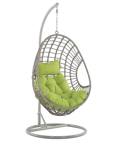 Polyrattan Hängesessel mit Gestell Stahl beige Eiform Kissen grün Boho Arpino
