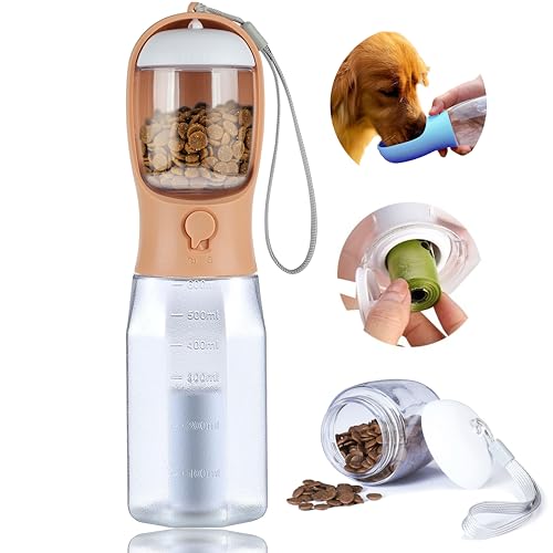 Dog Water Bottle with Food Container, Portable Pet Dog Water Disp...