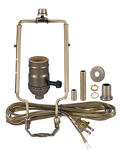 B&P Lamp Table Lamp Wiring Kit With Adjustable Harp And 3-Way Socket, Antique Brass #TOP1