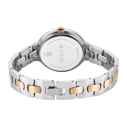Image of Titan Glamour Quartz Analog White Dial Two Toned Stainless Steel Strap Watch for Women
