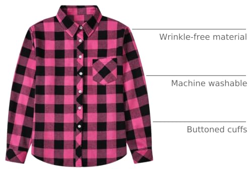 Image of SANGTREE Women and Girls Long Sleeve Flannel Casual Button Down Plaid Shirt