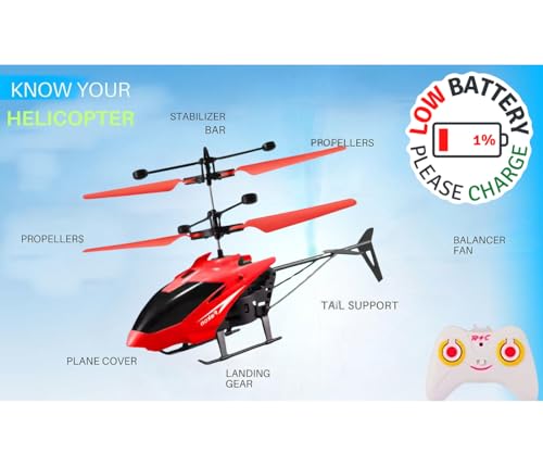 Image of RC Helicopter with Hand Gravity Sensor for Kids Flying Remote Control Toy, Chargeable LED Light & Smart Safety Sensor, Indoor Outdoor Play, for Boys & Girls - Pack of 1 ((red)