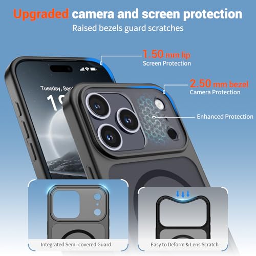 Image of SUPFINE Magnetic for iPhone 17 Pro Case Black | (Compatible with MagSafe)(Military Grade Drop Protection)(Camera Protection)Translucent Matte Phone Cover