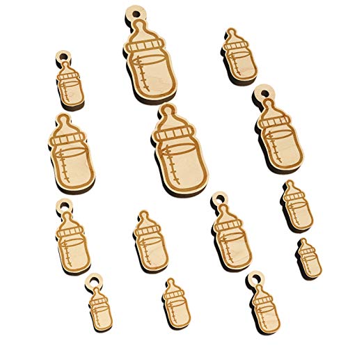 Cute Baby Bottle Mini Wood Shape Charms Jewelry DIY Craft - 18mm (17pcs) - with Hole