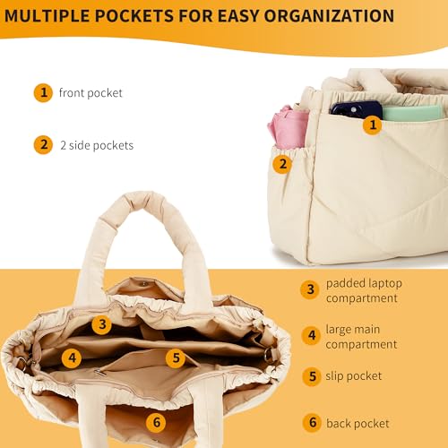 Herald Puffer Tote Bag for Women, Quilted Large Crossbody Shoulder Purse Handbag with Compartment & Multi Pocket4