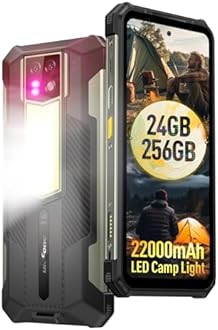 Ulefone Armor 24 Rugged Phones, 22000mAh(66W), MTK Helio G96 24GB+256GB Android 15, IP68/69K, 64MP+64MP Night Vision Camera, 6.78" FHD+ Corning Gorilla Screen, 1000LM LED Light, Dual 4G, IR Blaster