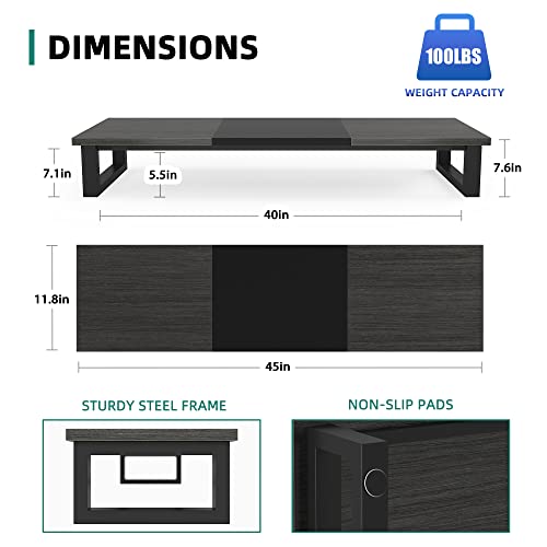 Yaohuoo 45" Large Tv Riser For 32-55 Inch Tv, Tabletop Tv Riser Stand Shelf With Steel Legs, Dual Monitor Stand For Home Office,Gray #TOP6