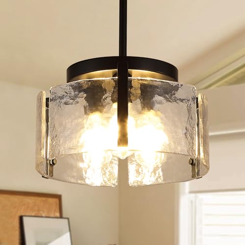 MIAYBPH Glass Drum Chandelier for Dining Room, 3-Light Black Modern