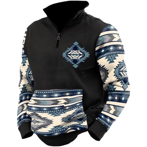 Oneforus Felpa Uomo Western Aztec Quarter Zip - Vintage Oversize Collo Lupetto, Maniche Lunghe - 4