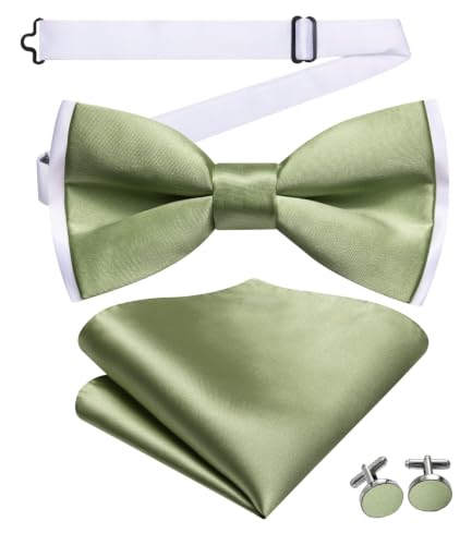 Image of Dubulle Mens Paisley Striped Bowtie Set Pre-tied Bowtie for Men and Pocket Square Set Wedding Business