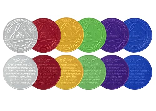 Sobriety Mint Infinity Aluminum AA Meeting Newcomer Sobriety Chips/Coins/Tokens - Complete Set of 12 Medallions - Includes: 24 Hours, 30/60/90 Days, 4/5/6/7/8/9/10/11 Months