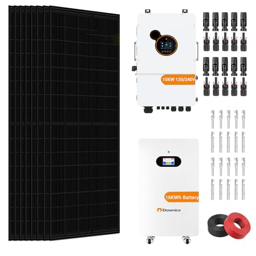 Dawnice 5.5KW Hybrid Solar System Complete Kit with 10KW Solar Hybrid Inverter 48V 314Ah 16KWh LiFePO4 Battery 10PCS Bificial 550W Solar Panels with MPPT Controller 120/240Vac