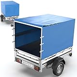 Tarpofix® Anhängerplane Hochplane inkl. Gummiseil 250 x 130 x 155 cm - randverstärkte & robuste Anhänger Plane (blau) - Langlebige Anhänger Abdeckplane - Ideal passend für Böckmann TPV EU3 & EB3