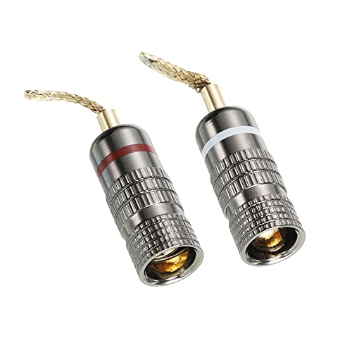 PATIKIL Flex Pin Banana Plugs Gold-Plated Insulated Red White for Speaker Wires Sound Systems, Video Receivers, Home Theater Pack of 2