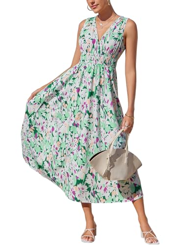 womens summer sleeveless v neck boho long dress floral print midi sundress