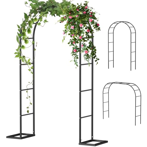 Sunexinlo Garden Arch for Climbing Plants Outdoor, 2 Sizes Metal Garden Arbors,Garden Trellis Arch for Wedding Decoration,Weighted Arch with Base for Party,Black