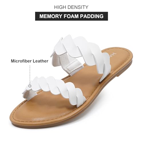 mazeskin Women's Memory Foam Two Braid Band Comfortable Summer Flat Slide Sandals2