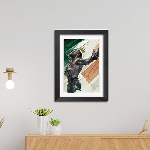 Image of TenorArts Conor McGregor MMA Poster Frame Fighter Laminated Photo Framed Painting with Matt Finish Black Textures (12 inches x 9inches)