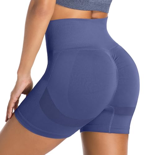 Getervb Mallas Cortas Mujer Push Up Pantalones Cortos Mujer Deporte Cintura Alta Short Deportivo Elásticas para Gym Yoga Correr Fitness Running Jogging Azul S