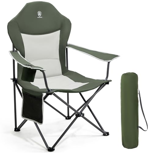 EVER ADVANCED Luxus Campingstuhl Faltbar 160KG Belastbar Ultragroß mit Hoher Rückenlehne, Bequemer Klappstuhl mit Seitentsche & Getränkehalter für Camping Garten Balkon Anglen, Gartenstuhl Angelstuhl
