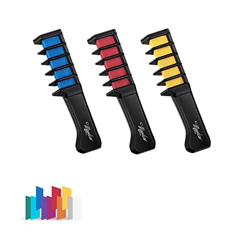 Maydear Temporary Hair Chalk Comb - Non Toxic Hair Color Comb and Safe for Kids (3-Color Pack) - Blue Green Red