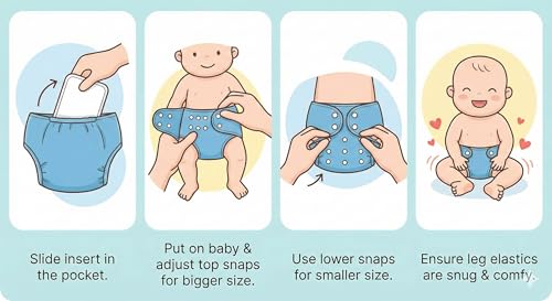 Image of Reusable Cloth Diaper for Babies | Washable Baby Cloth Diaper with Absorbent Insert | Leak Proof Adjustable Free Size Pocket Diaper 3M -3Years | Eco Friendly Reusable Baby Diaper (2, ORANGE DINO, One Size)