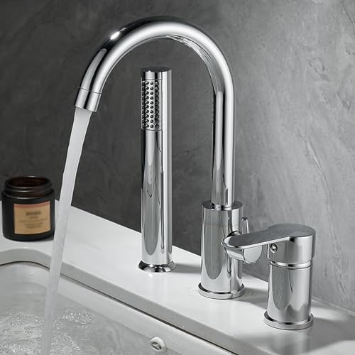 Robinet de bain avec douche à main LWX en finition chrome brossé durable