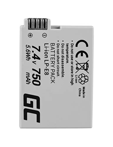 Green Cell® LP-E8 LPE8 Batería para Canon EOS 550D 600D 650D 700D EOS Rebel T2i T3i T4i T5i Kiss X4 X5 X6 Cámara, Full Decoded (Li-Ion Celdas 750mAh 7.4V)