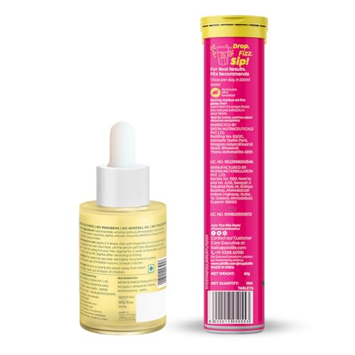 Image of The Plant Fix Plix Glutathione Skin Glow 15 Effervescent Tablets And Pineapple Serum Combo For Clear Skin, 2% Alpha Arbutin For Unisex With Niacinamide, PHA And Vitamin E, 15Ml (Pack of 2)